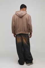 Oversized Boxy Washed Zip Through Hoodie