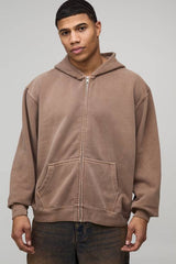 Oversized Boxy Washed Zip Through Hoodie