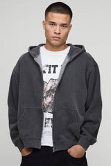 Oversized Boxy Washed Zip Through Hoodie
