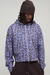 Shrunken Fit Leopard Print Zip Through Hoodie