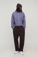 Shrunken Fit Leopard Print Zip Through Hoodie