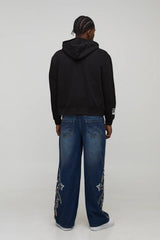 Black Oversized Boxy Graffiti Doodle Printed Zip Through Hoodie