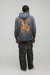 Washed Charcoal Oversized Texas Western Printed Hoodie
