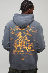 Washed Charcoal Oversized Texas Western Printed Hoodie