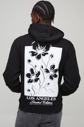 Black Relaxed Fit Floral Mono Print Hoodie