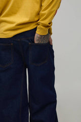 Tall Indigo Wash Contrast Stitch Seam Detail Relaxed Fit Jeans