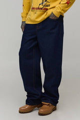 Tall Indigo Wash Contrast Stitch Seam Detail Relaxed Fit Jeans