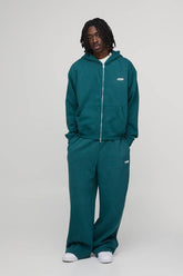 Oversized Boxy Man Sport Hooded Zip Through Wide Leg Tracksuit