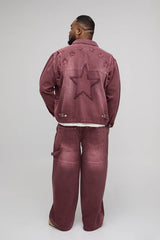 Plus Overdye Western Applique Denim Harrington Jacket