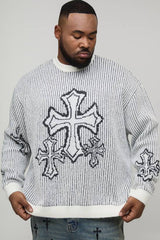 Plus Oversized Boxy Fluffy Cross Jacquard Knitted Jumper