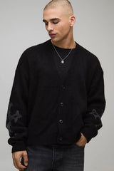 Relaxed Boxy Brushed Gothic Cross Knitted Cardigan