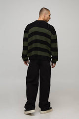 Boxy Distressed Striped Knitted Jumper