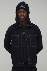 Regular Fit Contrast Stitch Twill Boxy Overshirt