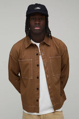 Regular Fit Contrast Stitch Twill Boxy Overshirt