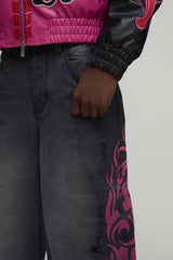 Washed Tribal Graphic Baggy Fit Jeans