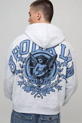 Ash Grey Oversized Boxy Brooklyn Over The Seams Print Hoodie