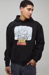 Black Oversized Boxy Disney Toy Story License Printed Hoodie