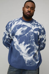 Plus Oversized Face Jacquard Knitted Jumper