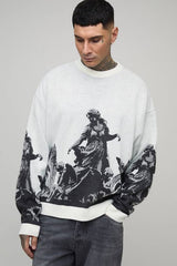 Tall Oversized Renaissance Embroidered Jacquard Knitted Jumper
