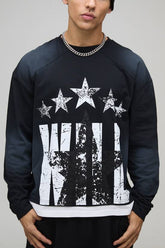Oversized Boxy Faux Hem Star Textured Western Wild Star Graphic Washed T-Shirt