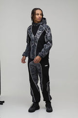 Regular Fit Nylon Camo Colour Block Piping Hooded Track Jacket