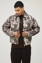 Boxy Fit Textured Jacquard Harrington Jacket