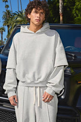 500GSM Heavyweight Shrunken Boxy Dropped Shoulder Faux Layer Sleeve Hoodie