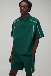 Oversized Boxy Reflective Panel Nylon Polo Shirt & Relaxed Short Set