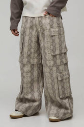 Baggy Fit Snake Print Zip Off Cargo Trousers
