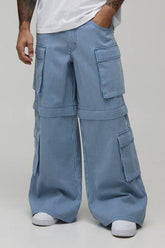 Baggy Fit Pinstripe Zip Off Cargo Trousers