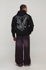 Black Oversized Boxy Zip Through Worldwide Printed Hoodie