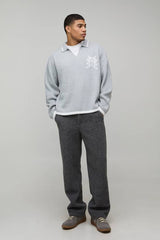 Oversized Boxy V Neck Mixed Boucle Polo Jumper