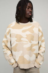 Oversized Boxy Ribbed Camo Knitted Jumper