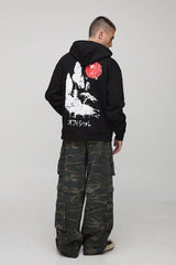 Black Oversized Tokyo Printed Hoodie