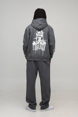 Charcoal Oversized Graffiti Tattoo Printed Hoodie