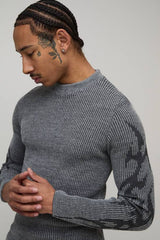 Muscle Fit Ribbed Gothic Knitted Jumper