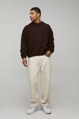Oversized Boxy Diamond Stitch Knitted Jumper
