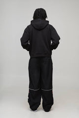 Black Oversized Boxy Heavyweight Graphic Zip Through Hoodie