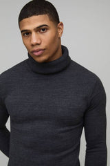Muscle Fit Roll Neck Knitted Jumper