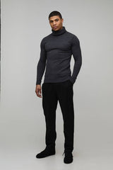 Muscle Fit Roll Neck Knitted Jumper