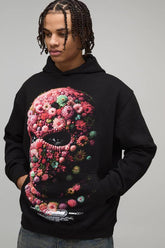 Oversized Floral Mask Printed Hoodie