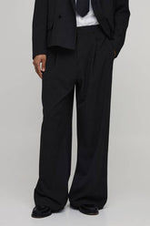 Pinstripe Wide Leg Pleat Front Tailored Trousers