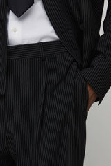 Pinstripe Wide Leg Pleat Front Tailored Trousers