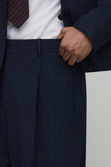 Pinstripe Wide Leg Pleat Front Tailored Trousers