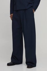 Pinstripe Wide Leg Pleat Front Tailored Trousers