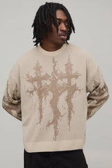 Relaxed Boxy Gothic Ribbed Knitted Jumper