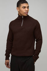 Regular Fit 1/4 Zip Raglan Funnel Neck Jumper