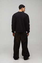 Black Oversized Boxy Wild West Print Extended Neck Sweatshirt