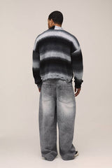 Relaxed Boxy Ombre Distressed Knitted Cardigan