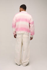 Relaxed Boxy Ombre Distressed Knitted Cardigan